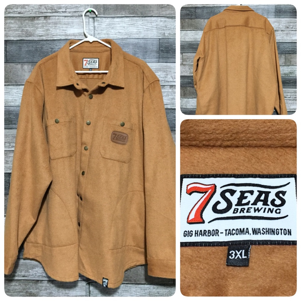 7 Seas Brewing Flannel Shacket Men’s 3XL Tan Snap Button Gig Harbor Tacoma
